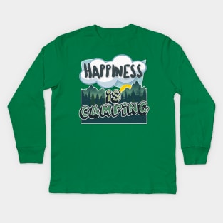 Happiness Is Camping - Typographic Outdoors Lover Gift Kids Long Sleeve T-Shirt